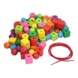 Kolorowe drewniane duże korale z nawlekanym sznurkiem 92 szt.