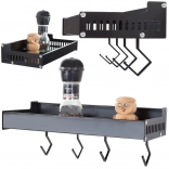 Nawieszana aluminiowa półka na przyprawy z haczykami, czarna