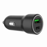 Czarna ładowarka samochodowa USB-A/USB-C 20W PD