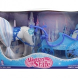 Koń z niebieskim powozem