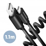 Axagon Twister USB‑C na USB‑A kabel 1,1 m, USB 2.0, 3 A, aluminium, czarny