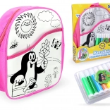 Plecak do kolorowania różowy z Krecikiem, 30 cm i 8 markerów