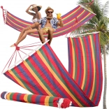 Ogrodowy hamak z drewnianymi poprzeczkami 200 × 80 cm, w paski