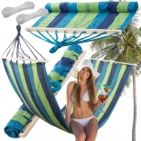 Ogrodowy hamak z drewnianą belką, w paski, 200 × 80 cm